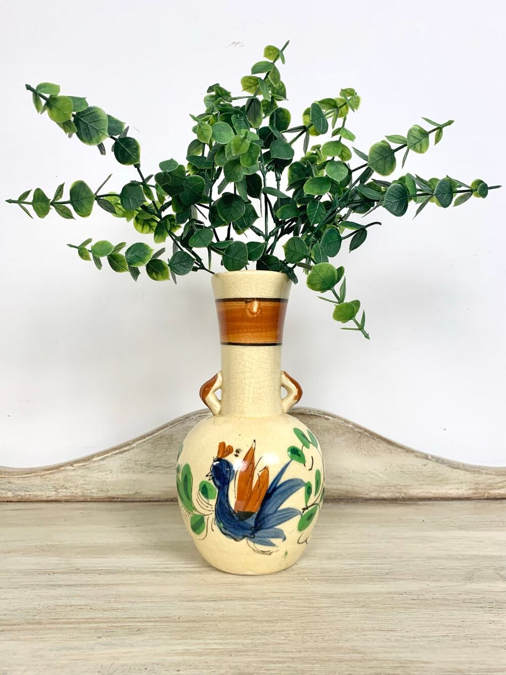 Vintage Thura Satsuma Vase Japan Ho Ho Bird Hand Painted Phoenix Mid Century